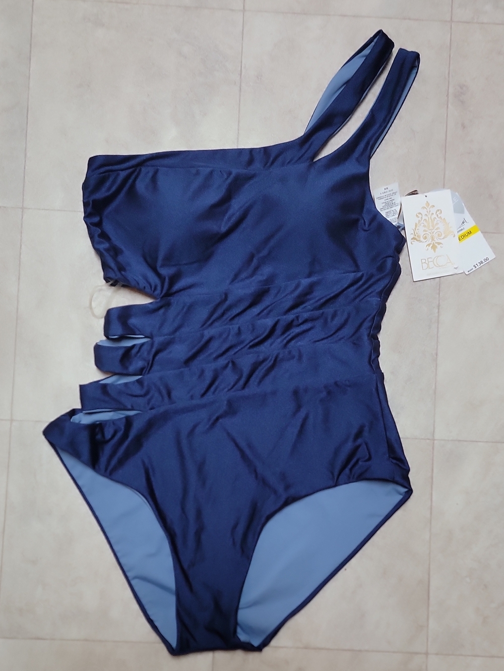 BECCA Navy&Dusty Blue Reversible One Piece Swimsuit. SIZE MEDIUM